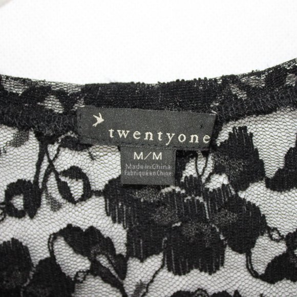 Twenty One Women's Top Lace 1/2 Sleeve Round Neck Black Medium - Picture 6 of 7